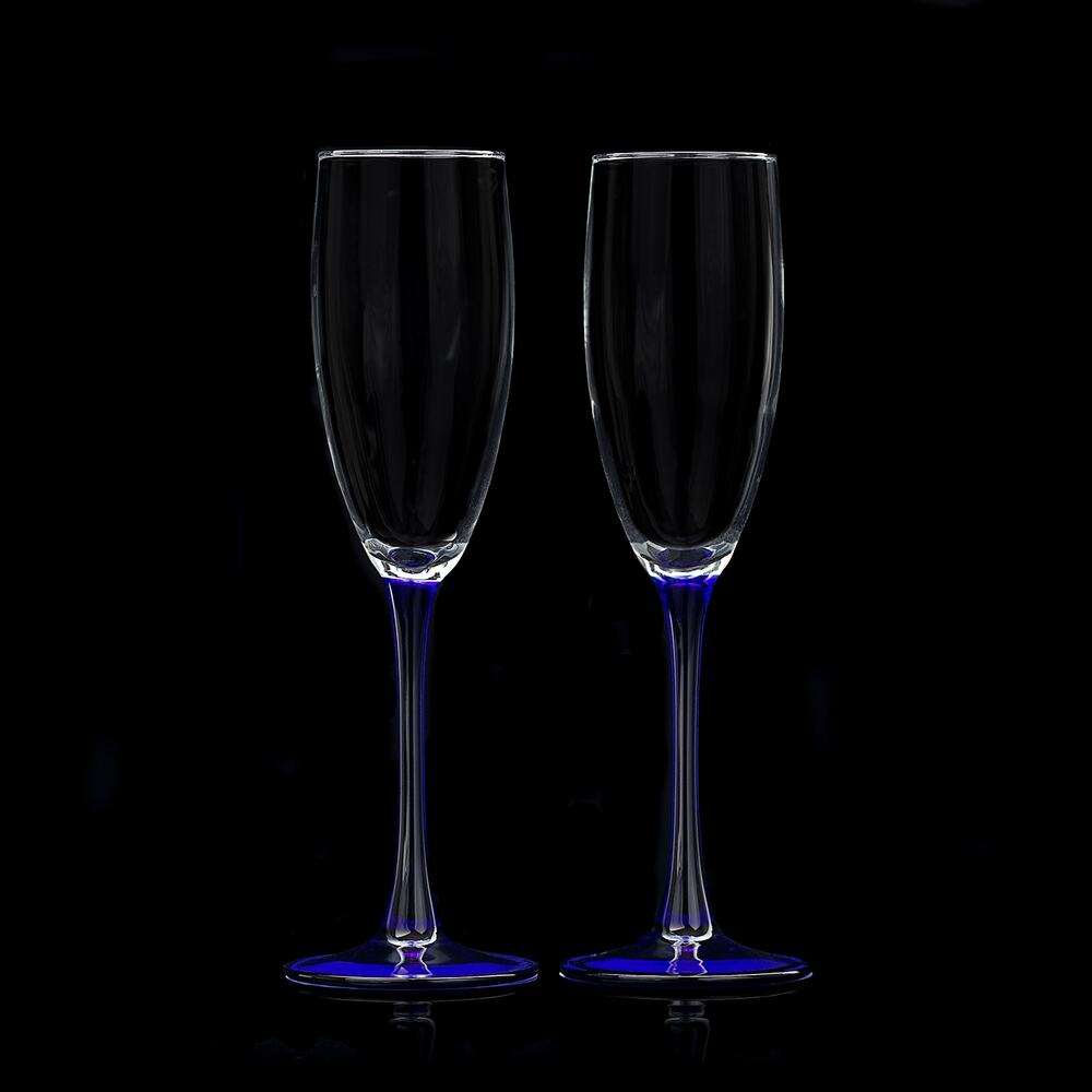 Vintage Luminarc Cobalt Blue Stem Champagne Neptune MCM Barware Mimosa Flute EUC